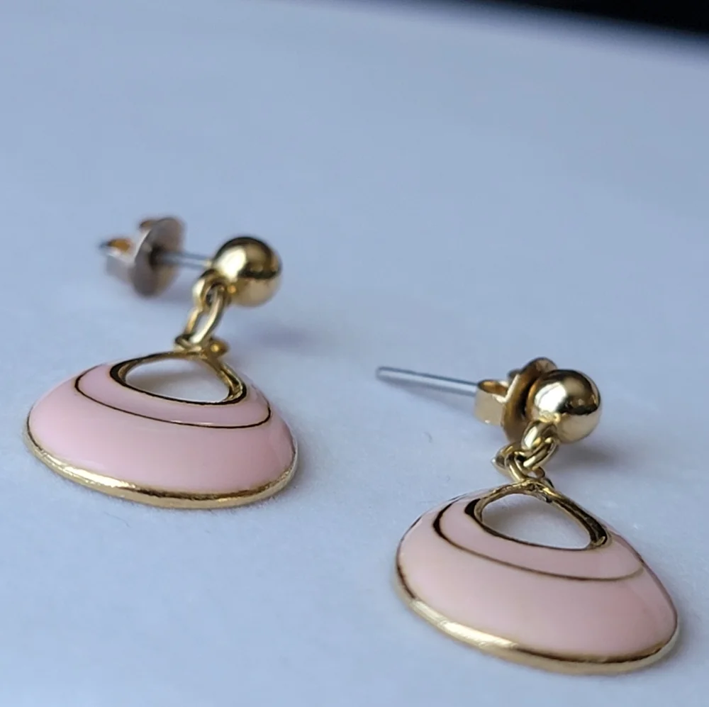 Pretty Pink Vintage Enamel Post Earrings for Pierced Ears Tear Drop Earrings